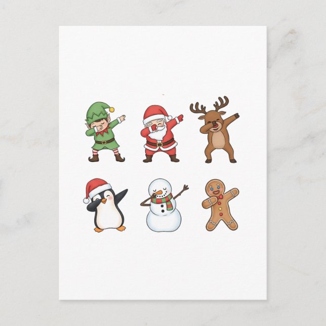 Dabbing Christmas Santa Penguin Rudolph Snowman Holiday Postcard (Front)
