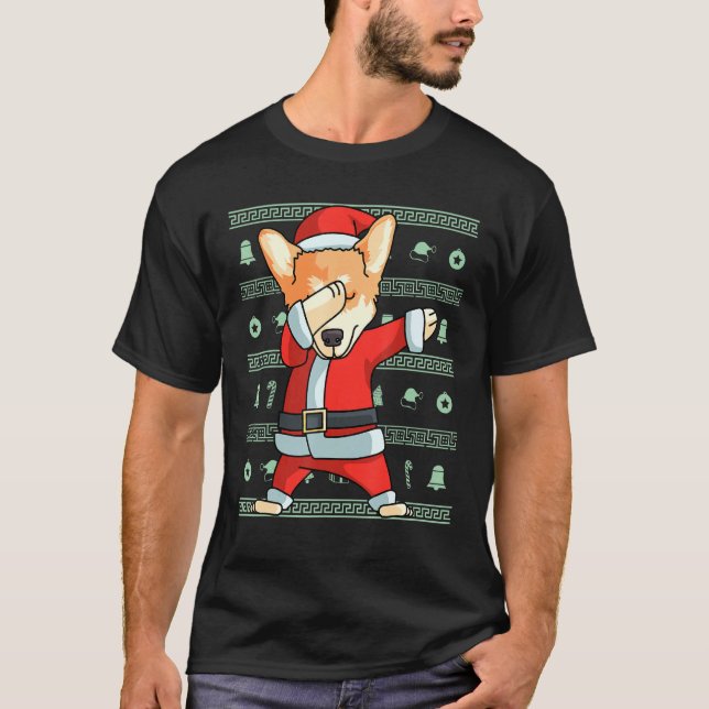 Dabbing Corgi Christmas Dab Dance T-Shirt (Front)