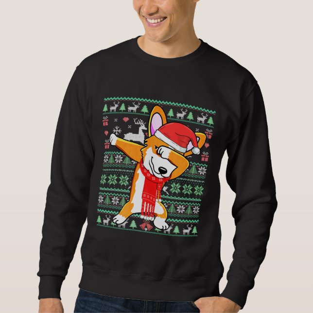 Dabbing Corgi Dog Ugly Christmas Sweater Xmas Cost (Front)