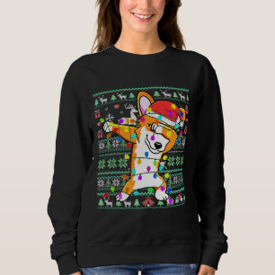 Dabbing Corgi Fairy Lights Ugly Christmas Sweater