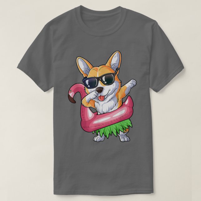 Dabbing Corgi Flamingo Float Summer Tropical  T-Shirt (Design Front)