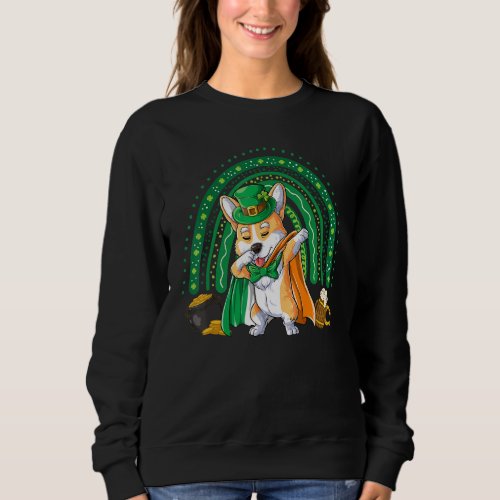 Dabbing Corgi St Patrick&#39;s Day Rainbow Leprechaun  Sweatshirt
