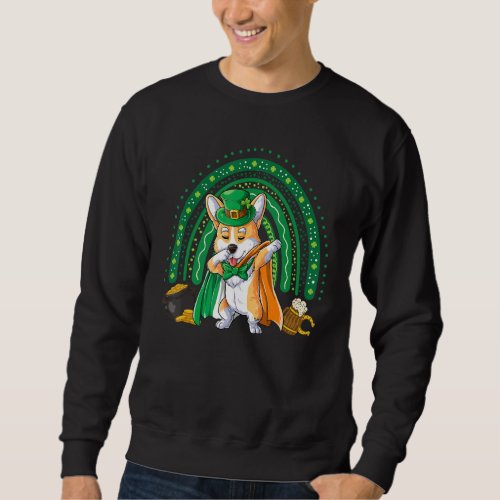 Dabbing Corgi St Patrick&#39;s Day Rainbow Leprechaun  Sweatshirt