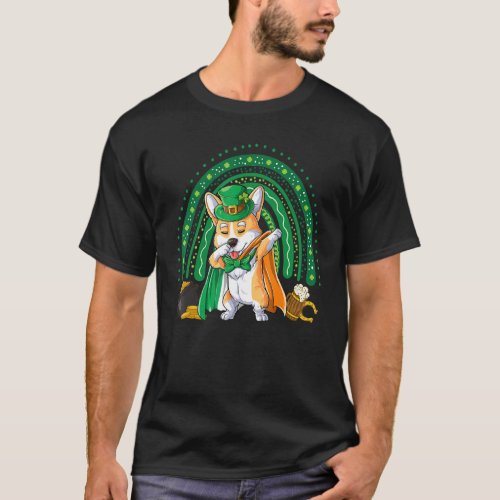 Dabbing Corgi St Patrick&#39;s Day Rainbow Leprechaun  T-Shirt