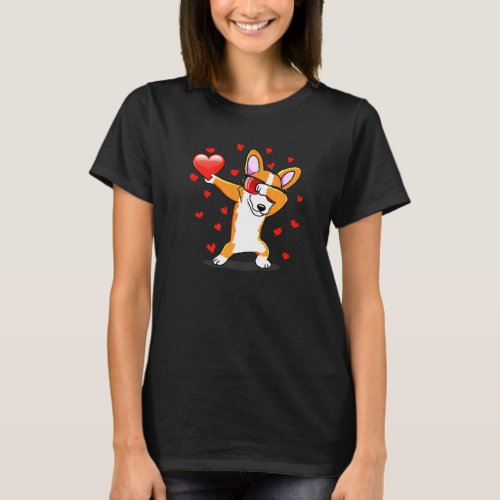 Dabbing Corgi Sunglasses Heart Love Valentines Day T-Shirt