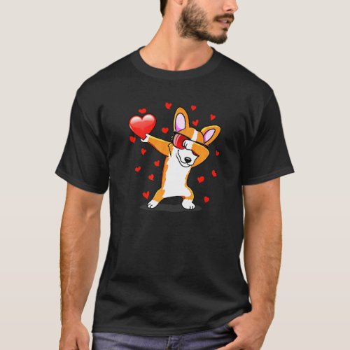 Dabbing Corgi Sunglasses Heart Love Valentines Day T-Shirt