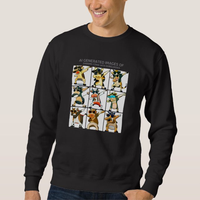 Dabbing Cows Sunglasses Ai Generated Art  Meme Hum Sweatshirt (Front)