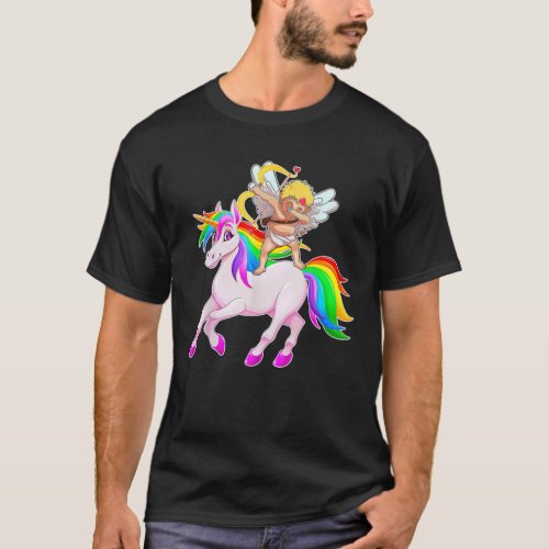 Dabbing Cupid Riding Unicorn Valentines Day Unicor T_Shirt