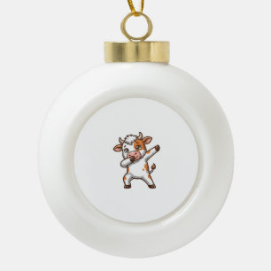 Dabbing Cute Cow Vintage Engraving T-Shirt Design_ Ceramic Ball Christmas Ornament