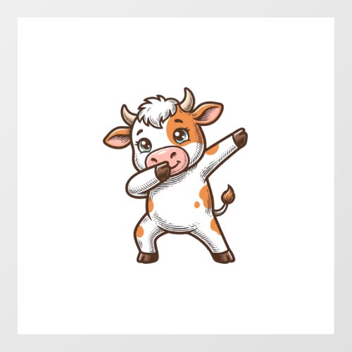 Dabbing Cute Cow Vintage Engraving T-Shirt Design_ Floor Decals