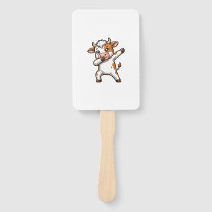 Dabbing Cute Cow Vintage Engraving T-Shirt Design_ Hand Fan
