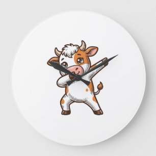 Dabbing Cute Cow Vintage Engraving T-Shirt Design_ Large Clock