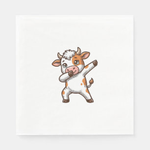 Dabbing Cute Cow Vintage Engraving T-Shirt Design_ Napkins