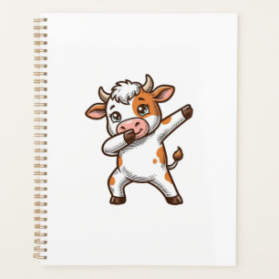 Dabbing Cute Cow Vintage Engraving T-Shirt Design_ Planner