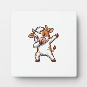 Dabbing Cute Cow Vintage Engraving T-Shirt Design_ Plaque