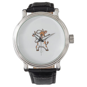 Dabbing Cute Cow Vintage Engraving T-Shirt Design_ Watch