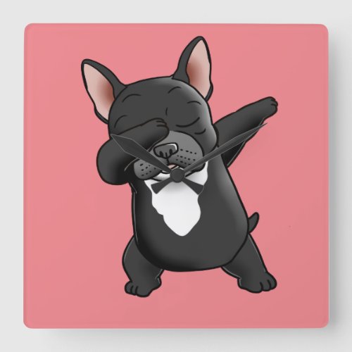 Dabbing Cute French Bulldog     Square Wall Clock