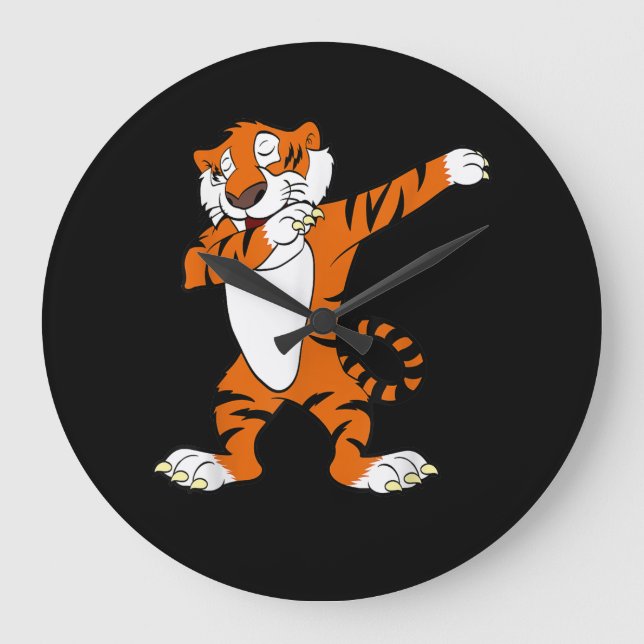 Dabbing Cute Tiger Animal Party Large Clock (Front)