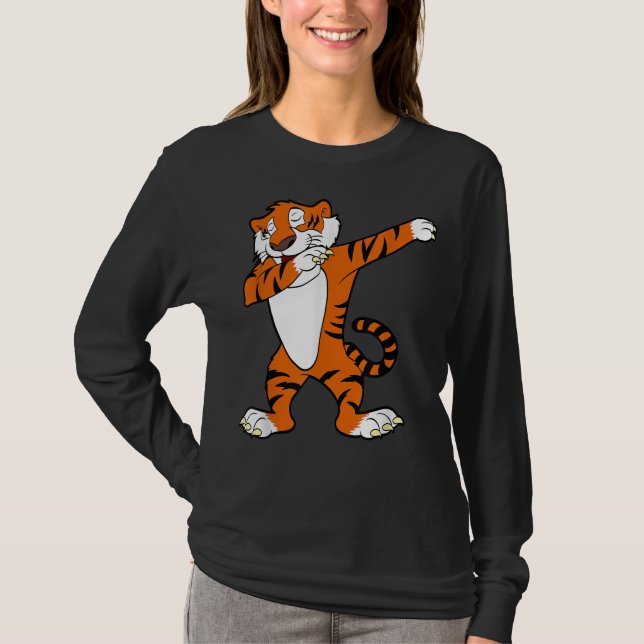 Dabbing Cute Tiger Animal Party T-Shirt (Front)