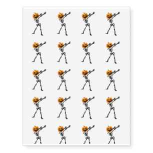 Dabbing Dab Skeleton Pumpkin Halloween Funny Temporary Tattoos