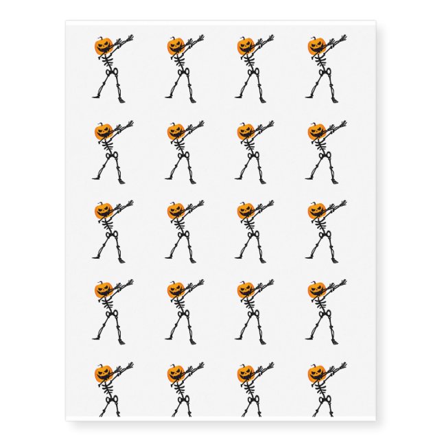Dabbing Dab Skeleton Pumpkin Halloween Funny Temporary Tattoos (Front)