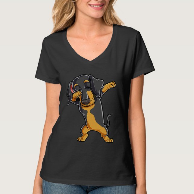 Dabbing Dachshund  Dog   Boys Kids Dab Dance T-Shirt (Front)