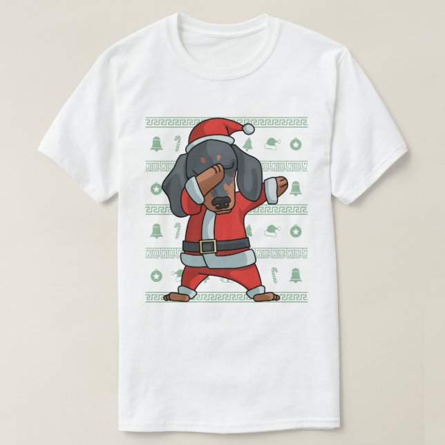 Dabbing dachshund dog T-Shirt Christmas Dab Dance (Design Front)