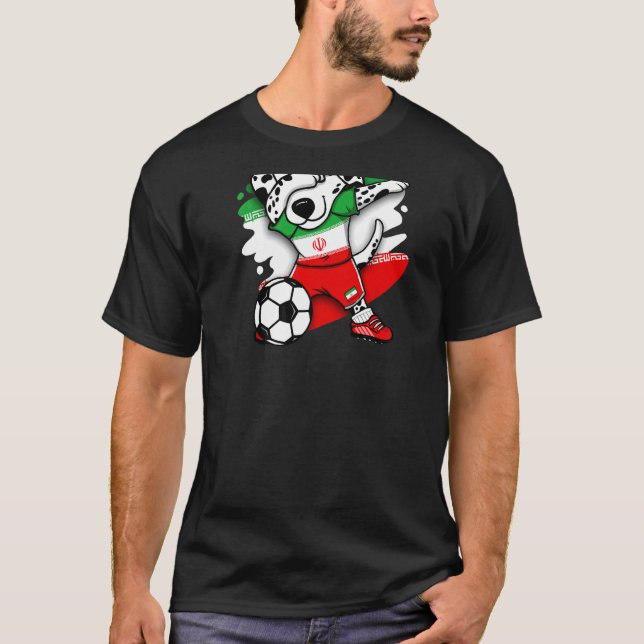 Dabbing Dalmatian Dog Iran Soccer Fans Jersey Foot T-Shirt (Front)
