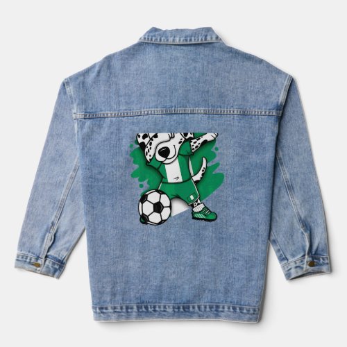 Dabbing Dalmatian Nigeria Soccer Fans Jersey Footb Denim Jacket
