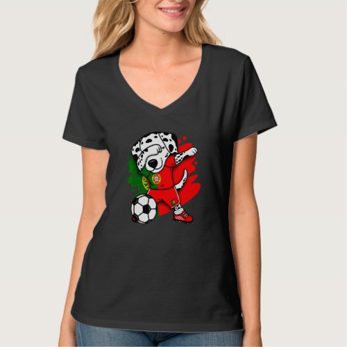 Dabbing Dalmatian Portugal Soccer Fans Jersey Foot T_Shirt