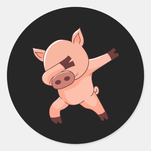Dabbing dance pig classic round sticker (Front)