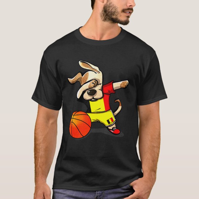 Dabbing Dog Belgium Basketball  Belgian Flag Sport T-Shirt (Front)