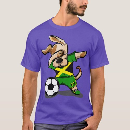 Dabbing Dog Jamaica Soccer Jamaican Flag Football  T_Shirt