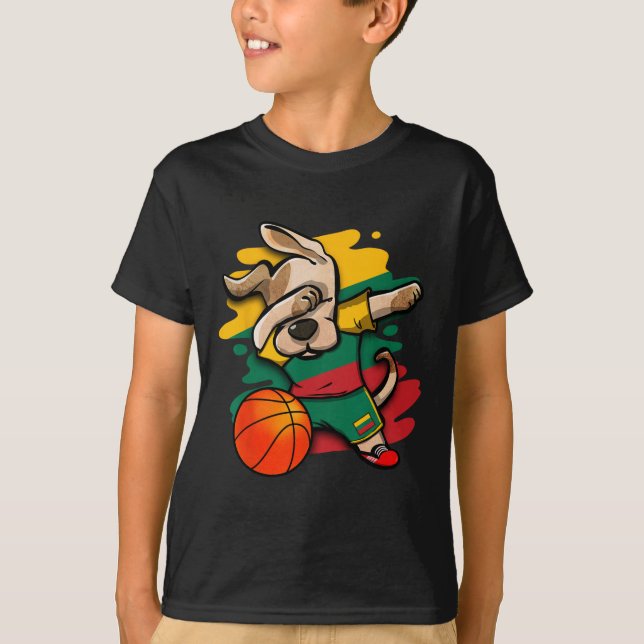 Dabbing Dog Lithuania Sketll Fans Jersey Lithuania T-Shirt (Front)