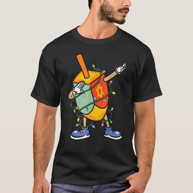 Dabbing Dreidel Hanukkah  Christmas Light Chanukah T-Shirt (Front)