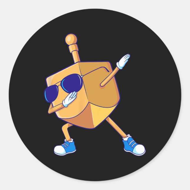 Dabbing Dreidel Hanukkah Dancing Chanukah Kids Gir Classic Round Sticker (Front)