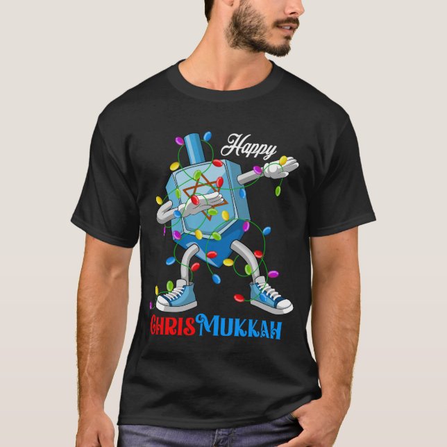 Dabbing Dreidel Merry Christmas and Happy Hanukkah T-Shirt (Front)