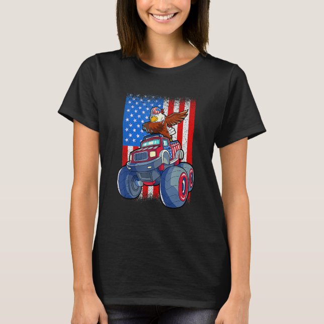 Dabbing Eagle Monster Truck 4th Of July Boys Ameri T-Shirt (Front)
