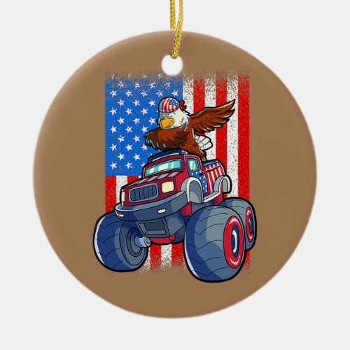 Dabbing Eagle Monster Truck 4th Of July Boys Ceramic Ornament