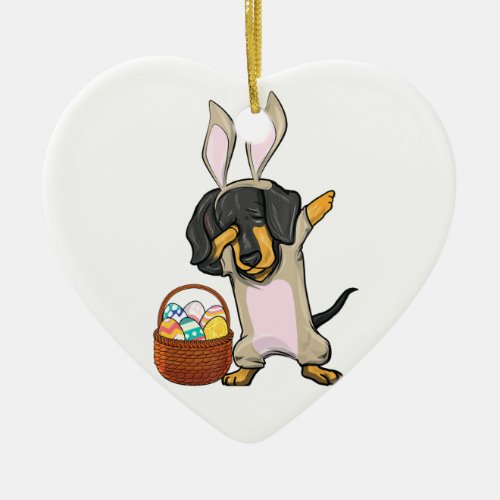 Dabbing Easter Bunny Dachshund Doxie Girls  Design Ceramic Ornament