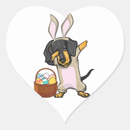 Dabbing Easter Bunny Dachshund Doxie Girls Design Heart Sticker