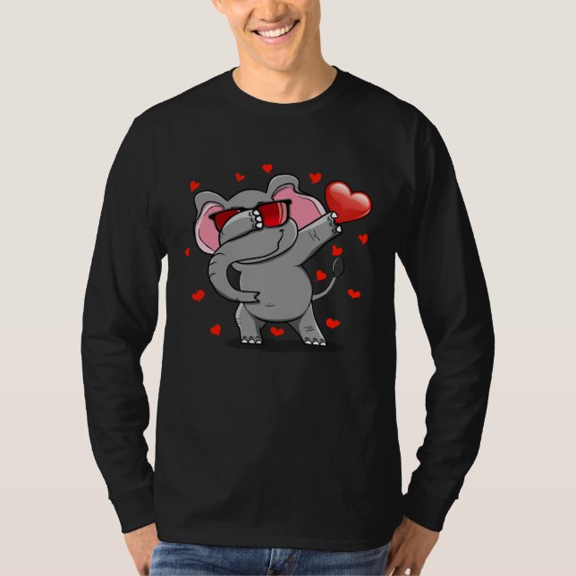 Dabbing Elephant Sunglasses Valentine s Day Heart  T-Shirt (Front)