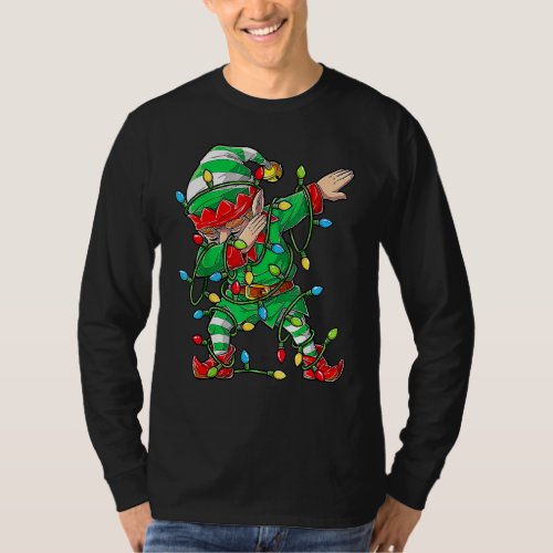 Dabbing Elf Christmas Tree Lights Xmas Family Matc T_Shirt