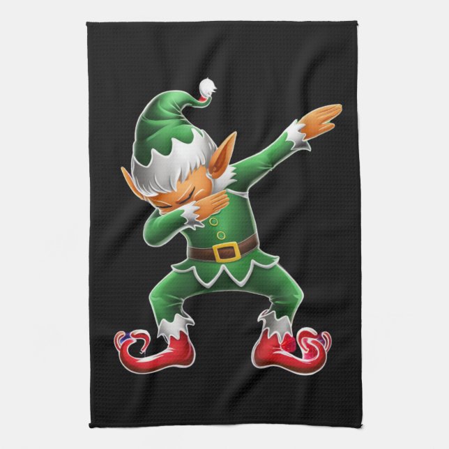 Dabbing Elf Costume Christmas Squad Xmas Kitchen Towel (Vertical)
