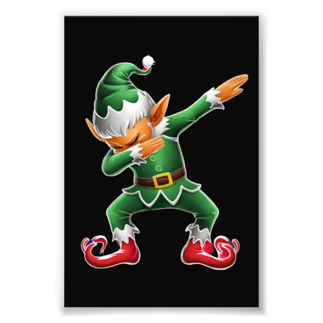 Dabbing Elf Costume Christmas Squad Xmas Photo Print (Front)