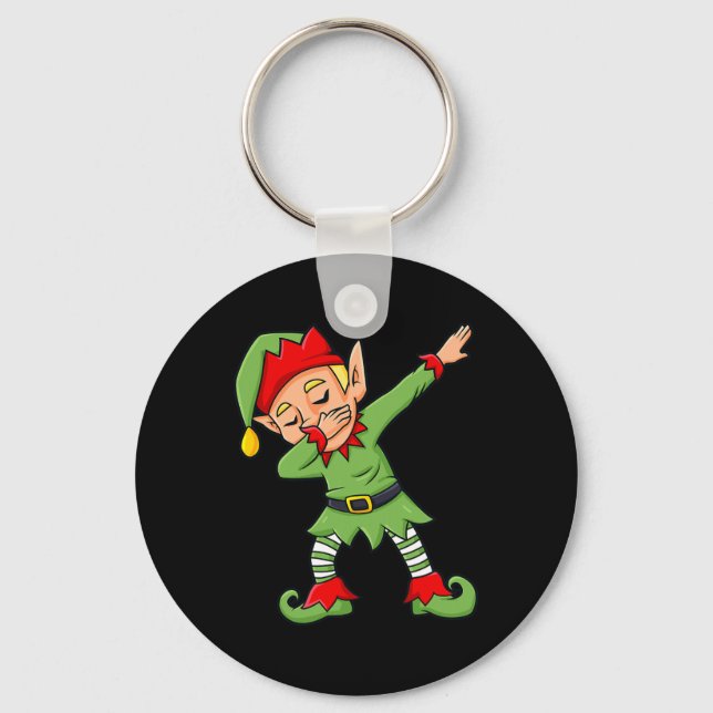 Dabbing Elf Fun Christmas Boys Girls Kids Dab Xmas Keychain (Front)