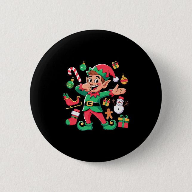 Dabbing Elf Santa Sleigh Snowman Funny Dabbing Chr Button (Front)