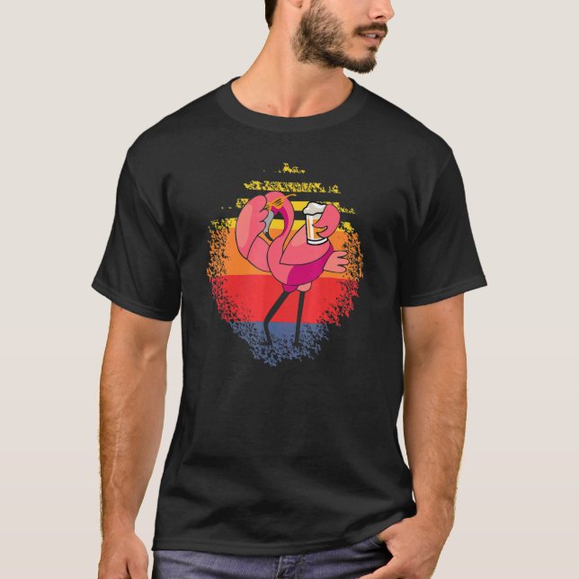 Dabbing Flamingo Beer Animal  Retro Vintage T-Shirt (Front)