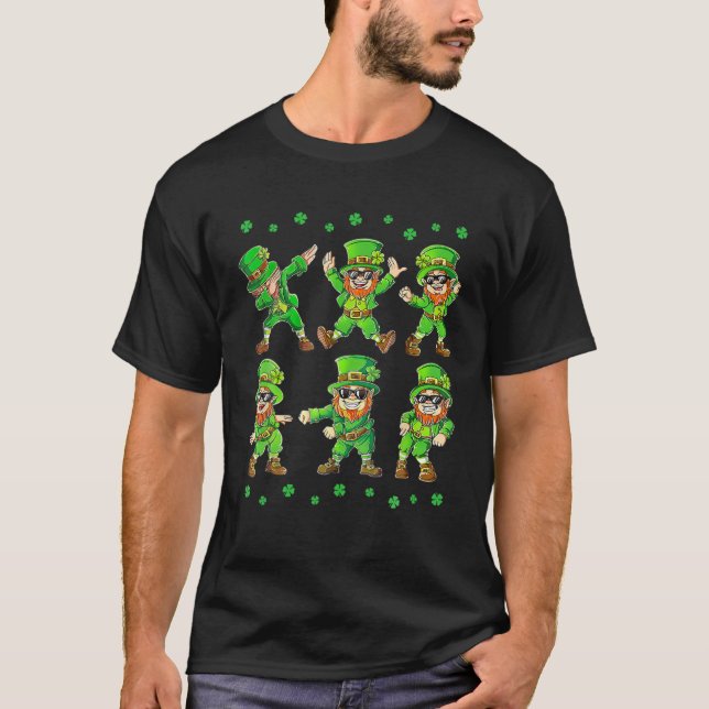 Dabbing Flossing Leprechaun Shamrock Funny St Patr T-Shirt (Front)