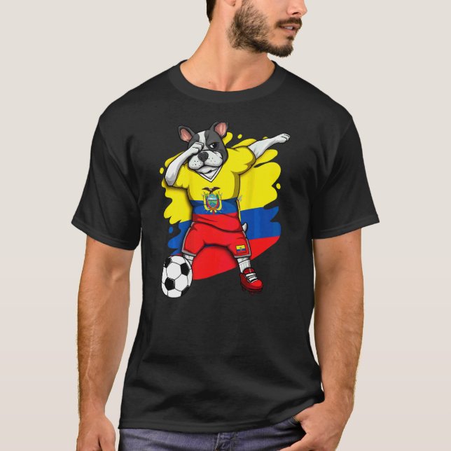 Dabbing French Bulldog Ecuador Soccer Fans Jersey  T-Shirt (Front)